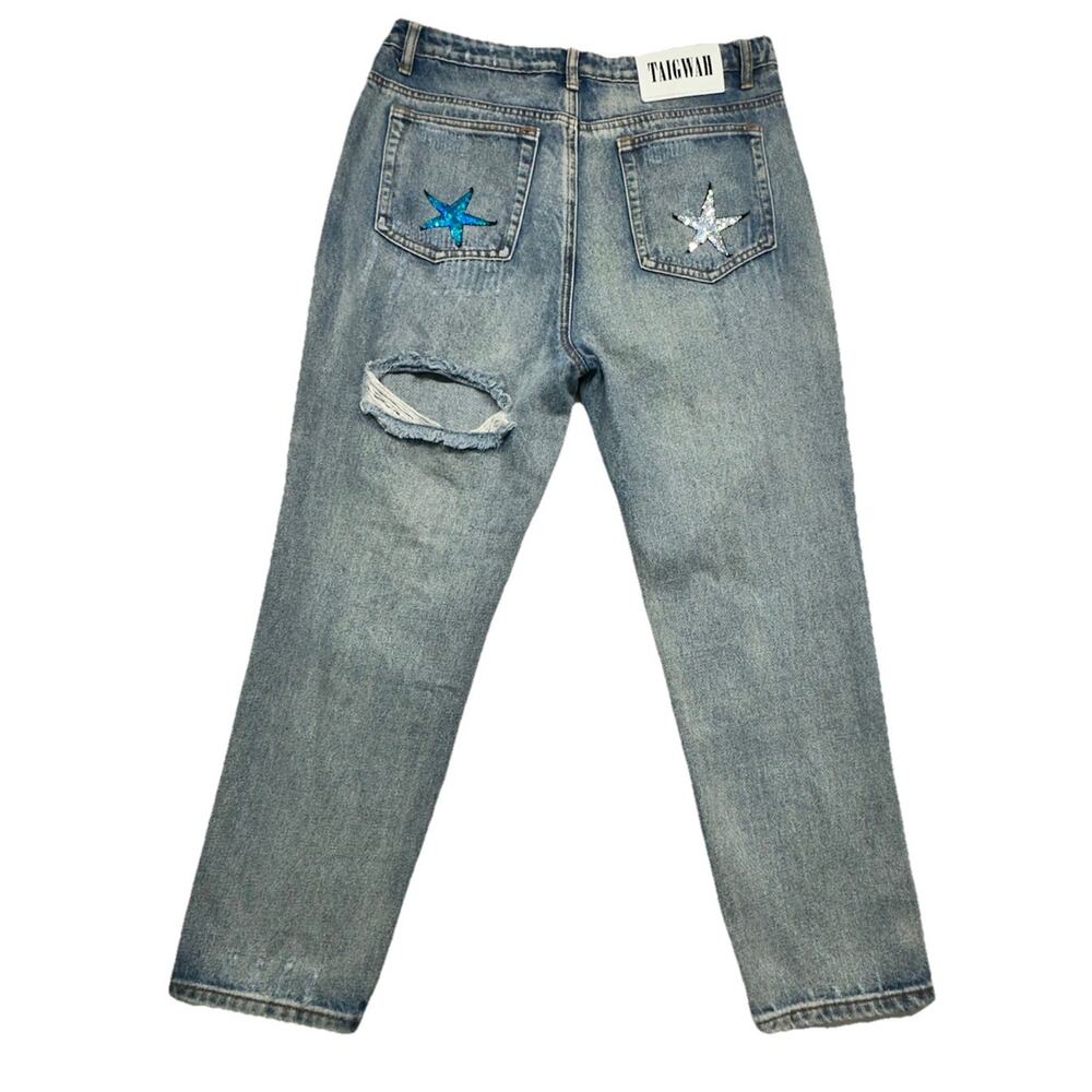LF Taigwah Jeans Size 12 Star And Moon Denim Distressed Sequined - Picture 9 of 9